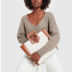 Staud Shirley Canvas Leather Tote Crossbody Bag